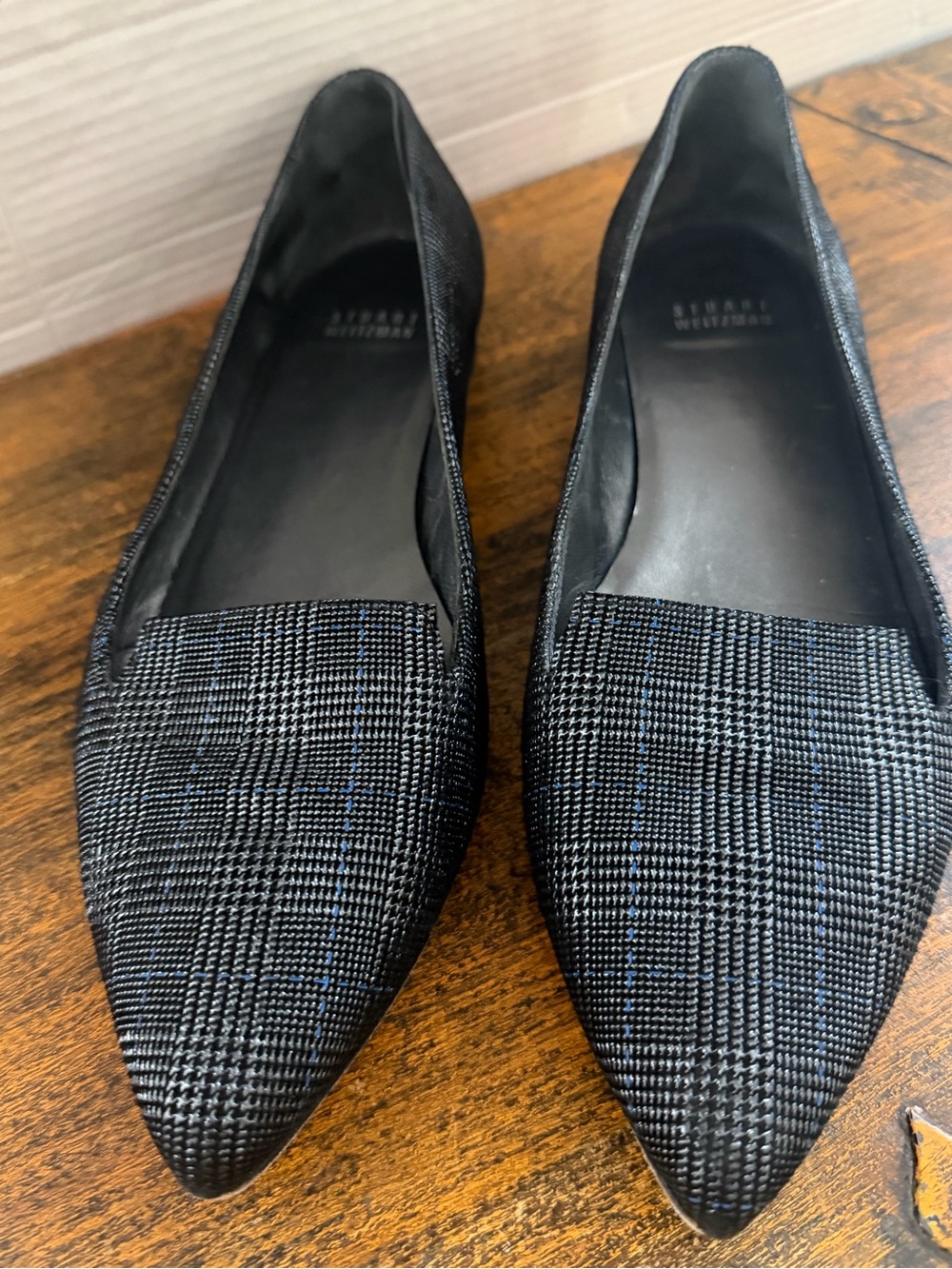 Stuart Weitzman Rialto pointed toe Metallic Plaid Flats shoes sz 8